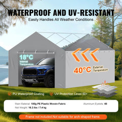 VEVOR Carport Replacement Canopy Cover Side Wall 12 x 20 ft, Garage Tent Shelter Tarp Heavy-Duty Waterproof & UV