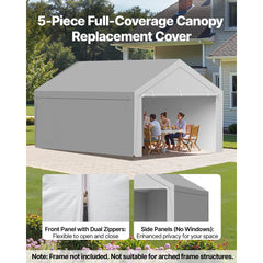 VEVOR Carport Replacement Canopy, 12 x 20 ft Potable Garage Tent Top Tarp with Sidewalls, UV-Resistant & Waterproof