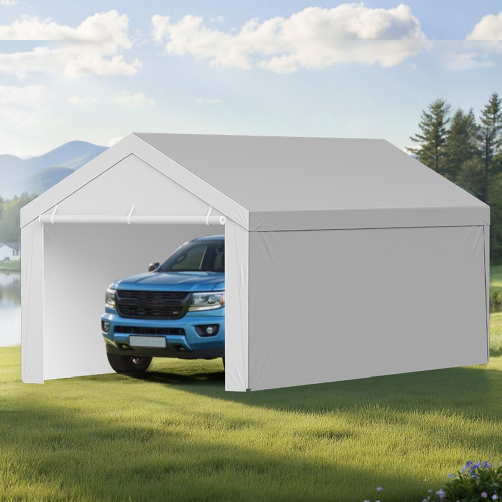 VEVOR Carport Replacement Canopy, 12 x 20 ft Potable Garage Tent Top Tarp with Sidewalls, UV-Resistant & Waterproof