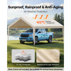 VEVOR Carport Replacement Canopy, 12 x 20 ft Potable Garage Tent Top Tarp, UV-Resistant & Waterproof Car Shelter Tarp
