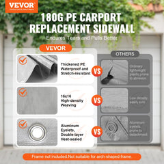VEVOR Carport Replacement Canopy Cover Side Wall 13 x 20 ft, Garage Tent Shelter Tarp Heavy-Duty Waterproof & UV