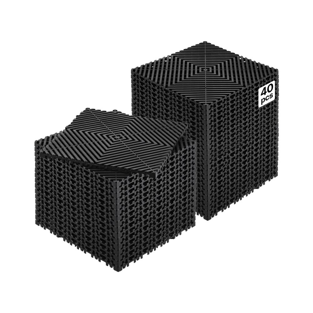 VEVOR Interlocking Drainage Mat, 12" x 12" Modular Interlocking Cushion, 40 Pcs Splicing Drainage Mats, Non-Slip Black