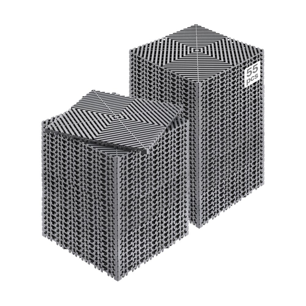VEVOR Interlocking Drainage Mat, 12" x 12" Modular Interlocking Cushion, 55 Pcs Splicing Drainage Mats, Non-Slip Gray