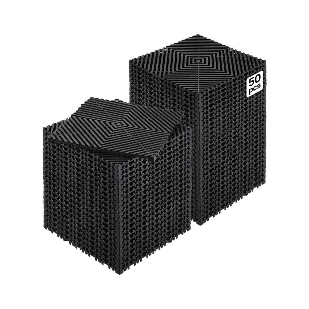 VEVOR Interlocking Drainage Mat, 12" x 12" Modular Interlocking Cushion, 50 Pcs Splicing Drainage Mats, Non-Slip Black