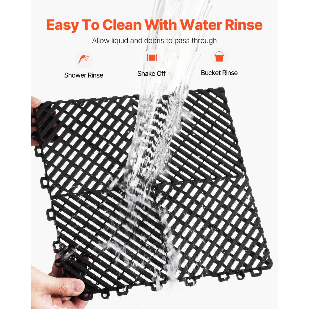 VEVOR Interlocking Drainage Mat, 12" x 12" Modular Interlocking Cushion, 55 Pcs Splicing Drainage Mats, Non-Slip Black
