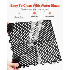 VEVOR Interlocking Drainage Mat, 12" x 12" Modular Interlocking Cushion, 55 Pcs Splicing Drainage Mats, Non-Slip Black