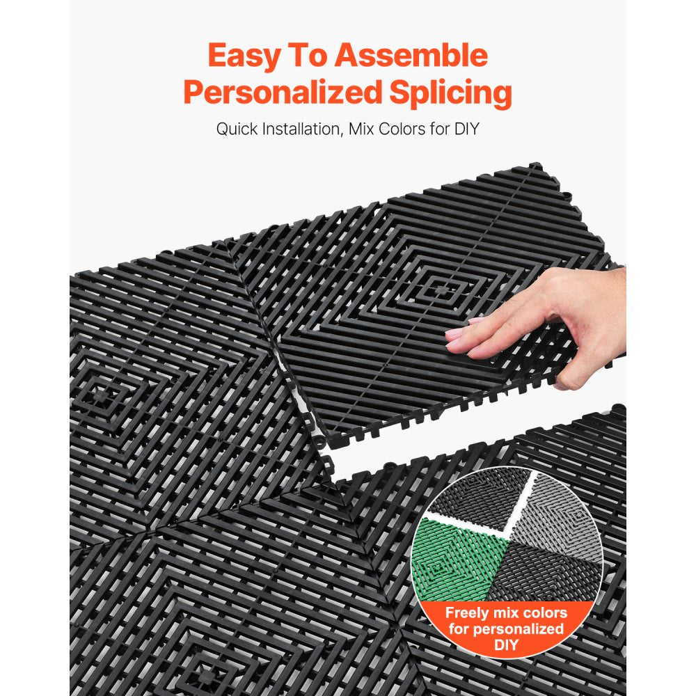 VEVOR Interlocking Drainage Mat, 12" x 12" Modular Interlocking Cushion, 55 Pcs Splicing Drainage Mats, Non-Slip Black
