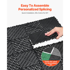 VEVOR Interlocking Drainage Mat, 12" x 12" Modular Interlocking Cushion, 55 Pcs Splicing Drainage Mats, Non-Slip Black