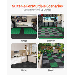 VEVOR Interlocking Drainage Mat, 12" x 12" Modular Interlocking Cushion, 55 Pcs Splicing Drainage Mats, Non-Slip Black