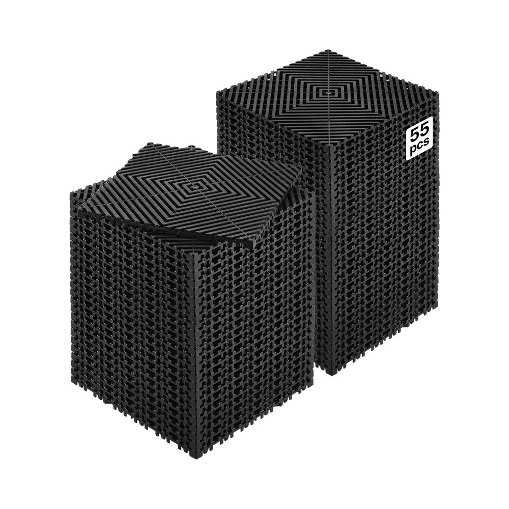 VEVOR Interlocking Drainage Mat, 12" x 12" Modular Interlocking Cushion, 55 Pcs Splicing Drainage Mats, Non-Slip Black