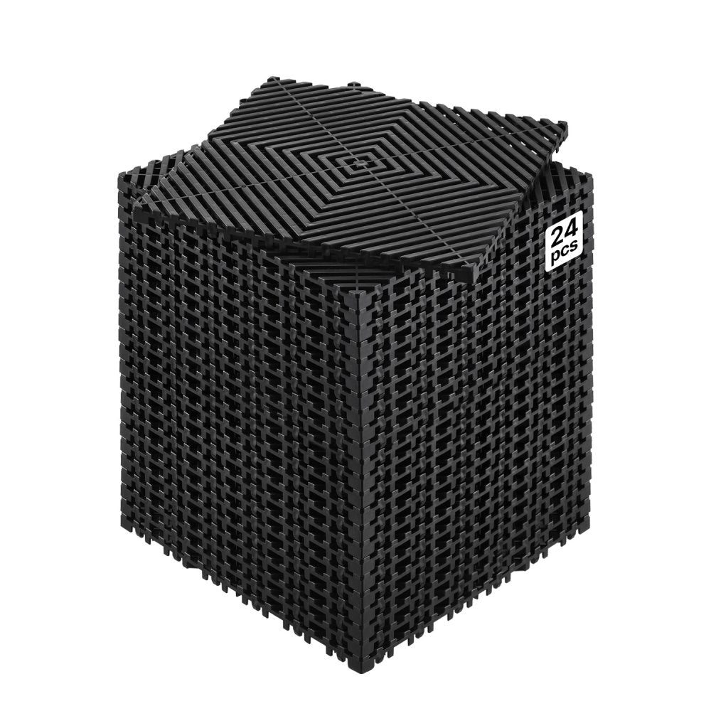 VEVOR Interlocking Drainage Mat, 12" x 12" Modular Interlocking Cushion, 24 Pcs Splicing Drainage Mats, Non-Slip Black