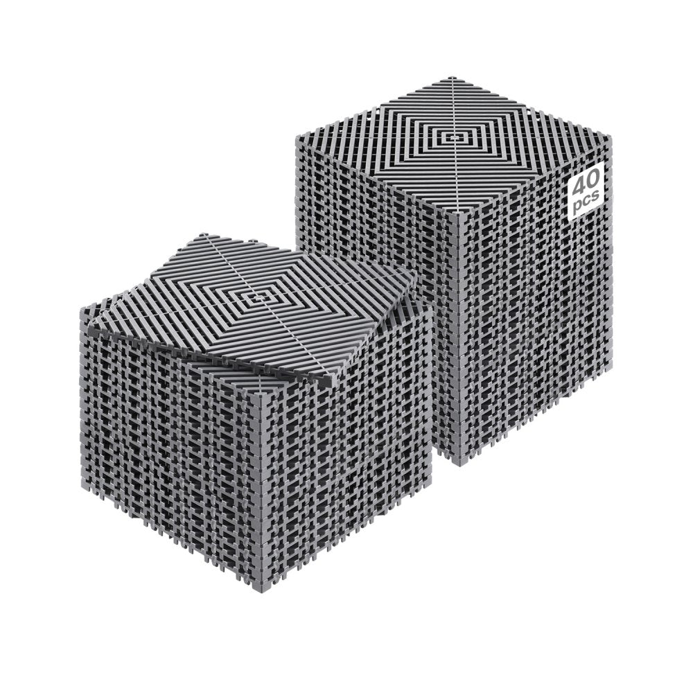 VEVOR Interlocking Drainage Mat, 12" x 12" Modular Interlocking Cushion, 40 Pcs Splicing Drainage Mats, Non-Slip Gray