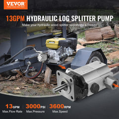 VEVOR Hydraulic Log Splitter Pump, 13GPM, 2 Stage 3000PSI Wood Log Splitter Pump, 1'' Inlet 1/2'' NPT Outlet 3600 RPM