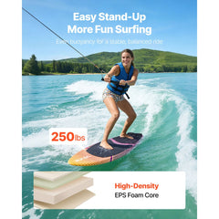 VEVOR 63-Inch Wakesurf Board, Wake Surfing Board with EPS Foam Core, EVA Non-Slip Pad & 3 Tail Fins, UV-Resistant