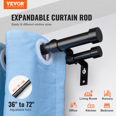 VEVOR 1 Inch Double Curtain Rods 36 to 72 Inches(3-6ft), Drapery Rods for Windows 24 to 68 Inches, Telescoping Dual