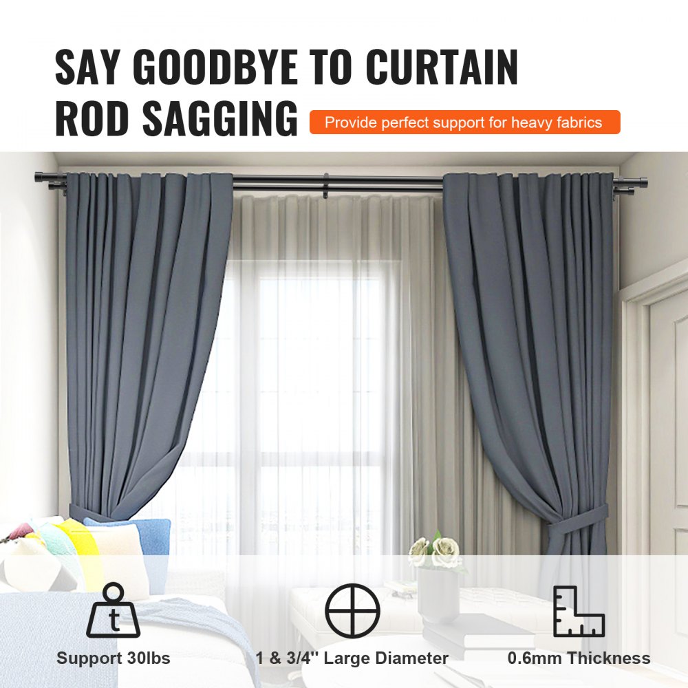 VEVOR 1 Inch Double Curtain Rods 36 to 72 Inches(3-6ft), Drapery Rods for Windows 24 to 68 Inches, Telescoping Dual