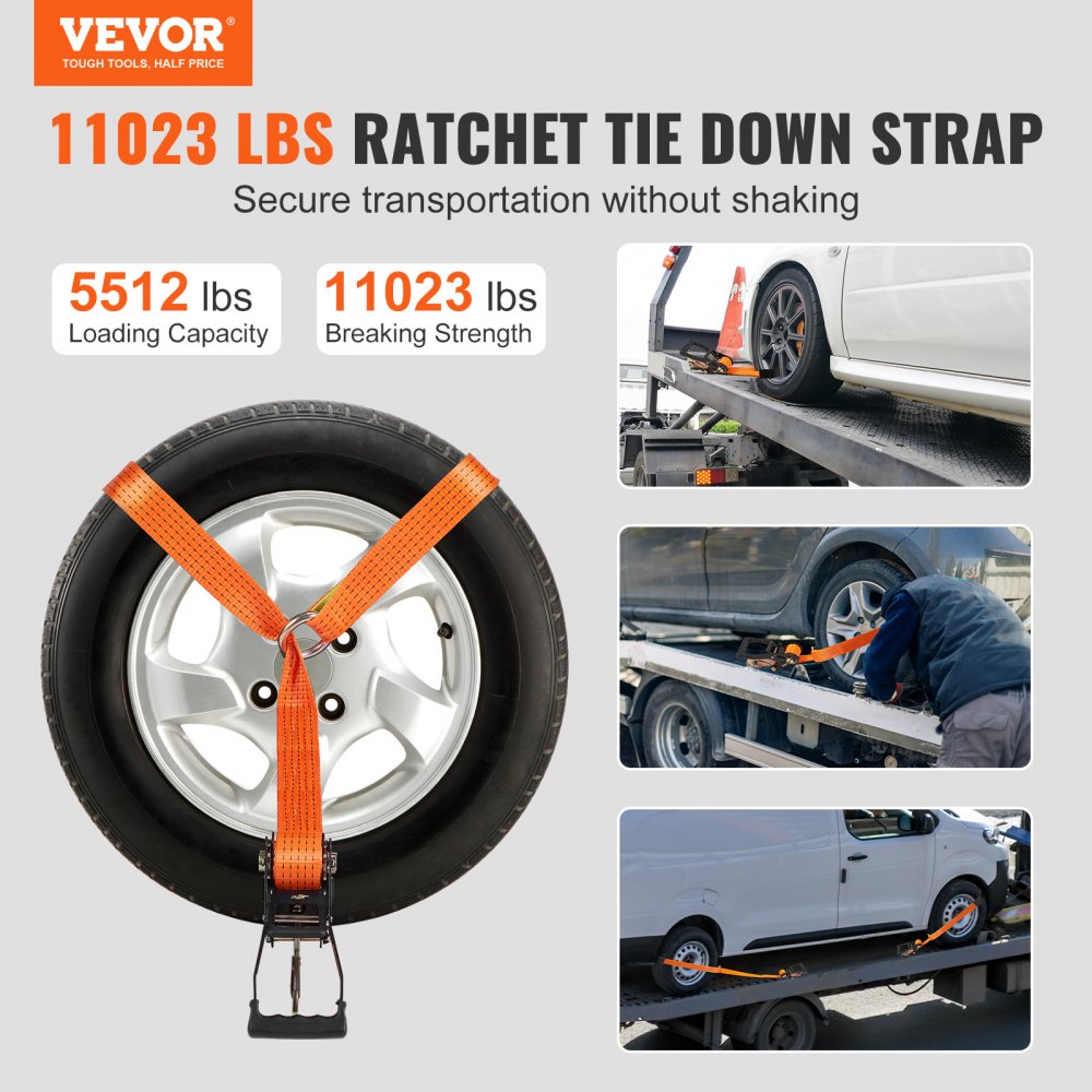 VEVOR Ratchet Tie Down Straps Kit, 2" x 120" Tire Straps, 5512 LBS Working Load, 11023 LBS Breaking Strength, Car Tie