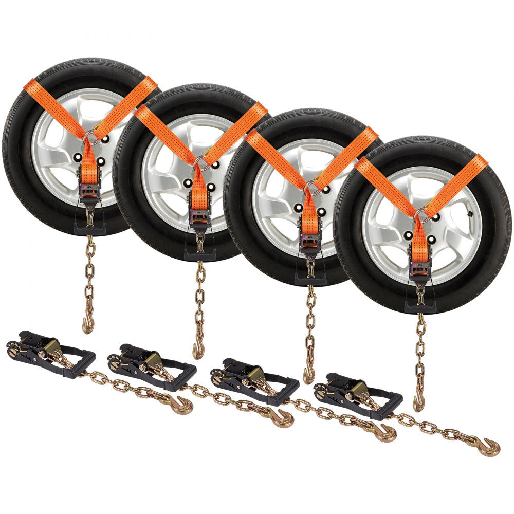 VEVOR Car Tie Down with Chain Anchors, Lasso Style 2"×120" Tire Straps, 5865 LBS Working Load, 11023 LBS Breaking