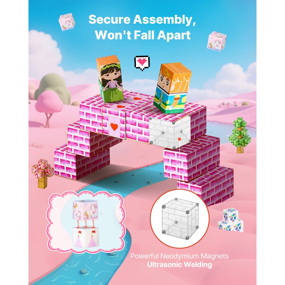 VEVOR Magnetic Blocks, 100 PCS Princess Castle Set, Magnetic Building Cubes for Kids, STEM Montessori Sensory Toys for