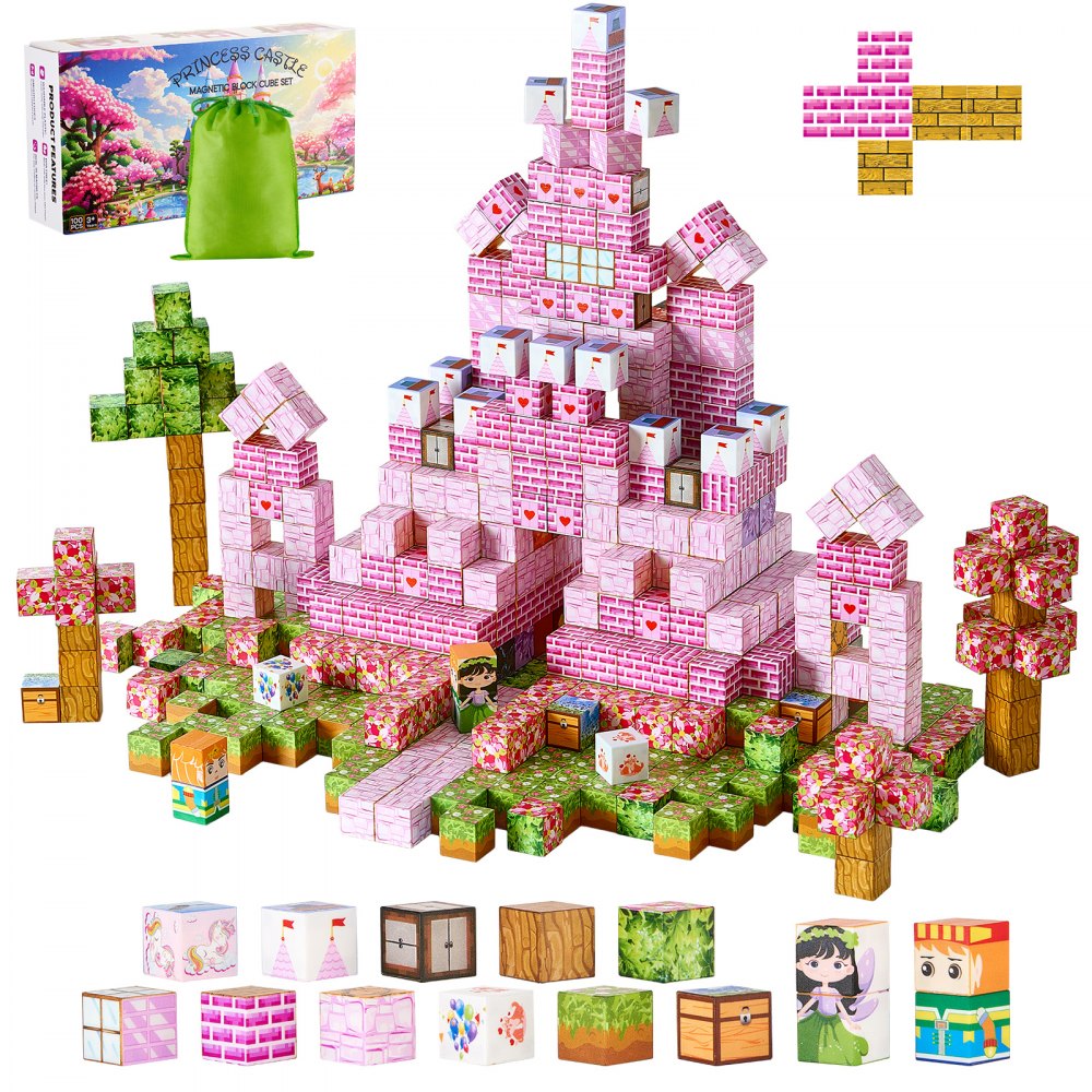 VEVOR Magnetic Blocks, 100 PCS Princess Castle Set, Magnetic Building Cubes for Kids, STEM Montessori Sensory Toys for