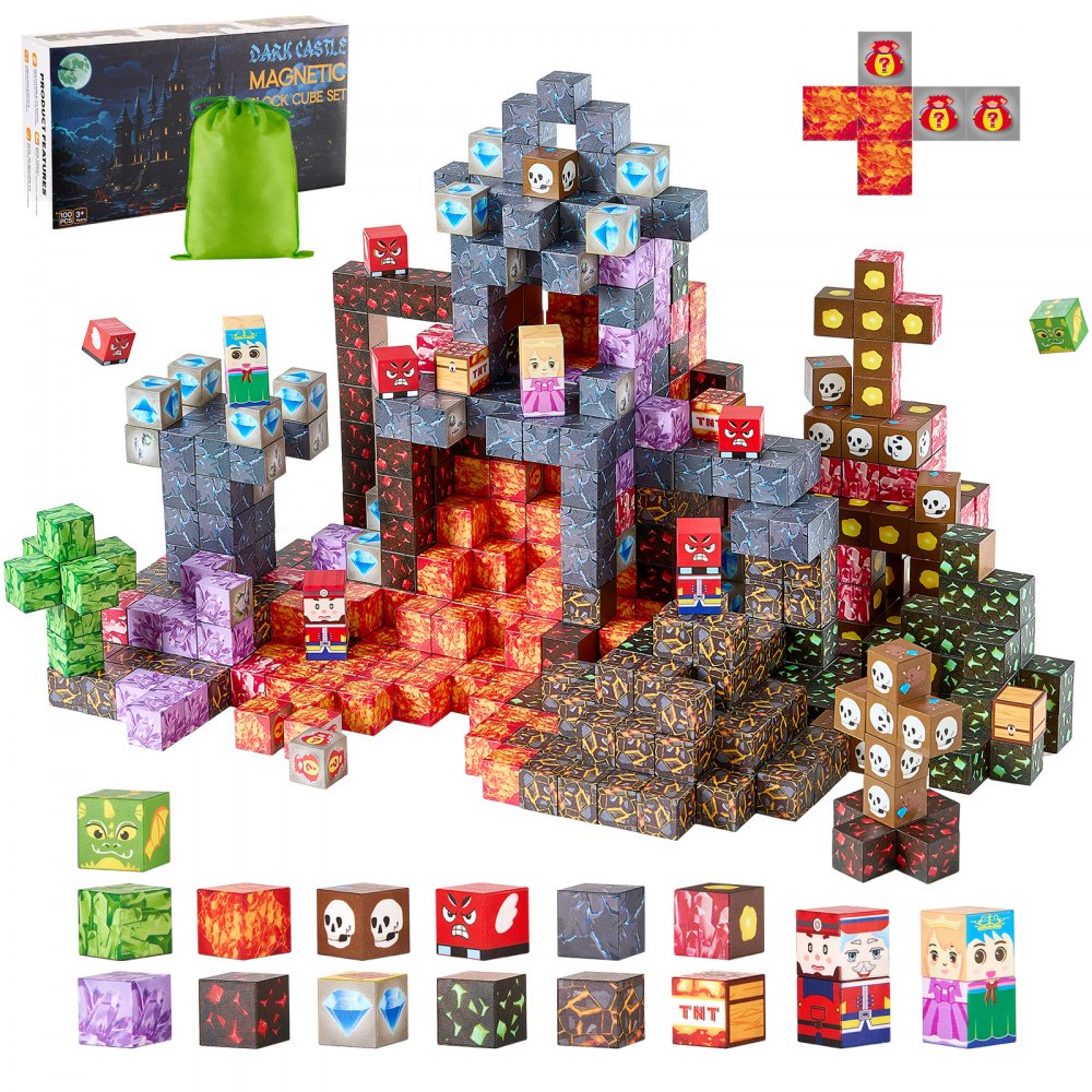 VEVOR Magnetic Blocks, 100 PCS Dark Castle Set, Magnetic Building Cubes for Kids, STEM Montessori Sensory Toys for