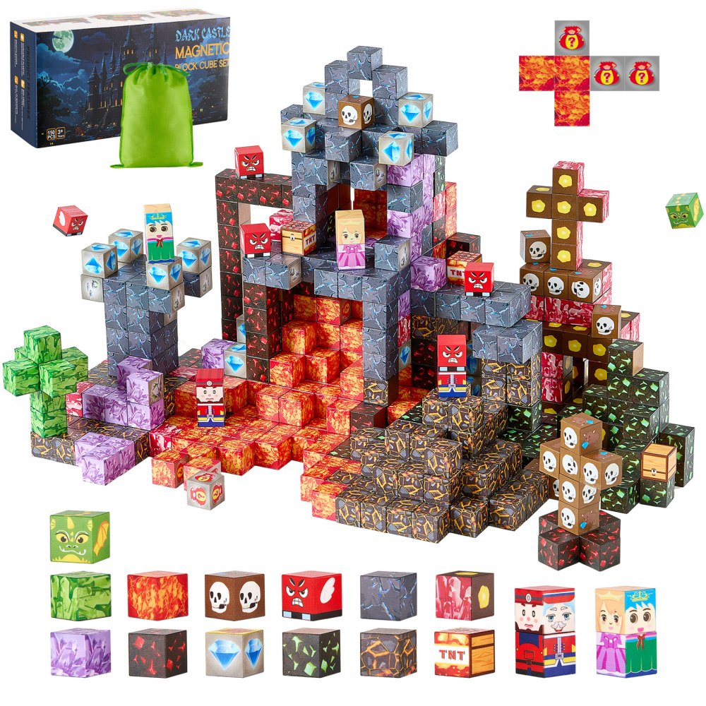 VEVOR Magnetic Blocks, 150 PCS Dark Castle Set, Magnetic Building Cubes for Kids, STEM Montessori Sensory Toys for