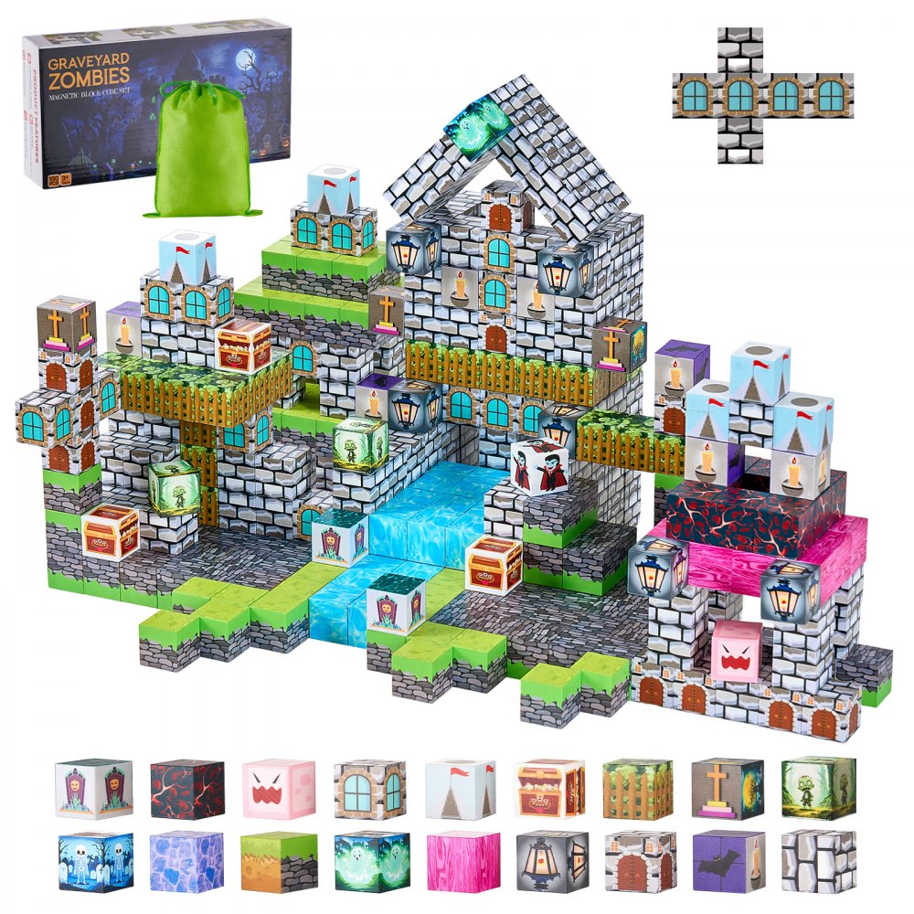 VEVOR Magnetic Blocks, 100 PCS Cemetery Zombies Set, Magnetic Building Cubes for Kids, STEM Montessori Sensory Toys for