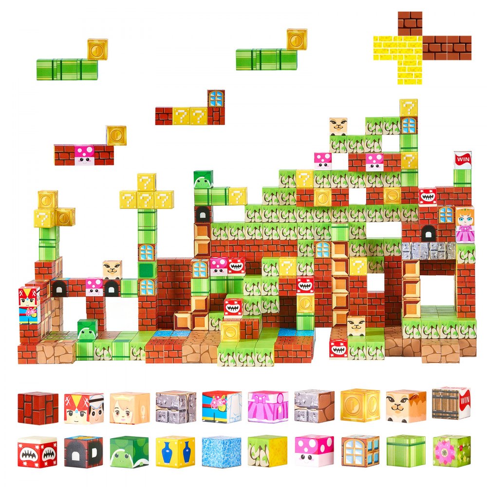 VEVOR Magnetic Blocks, 100 PCS Magnet Blocks Set, Magnetic Building Cubes for Kids, STEM Montessori Sensory Toys for