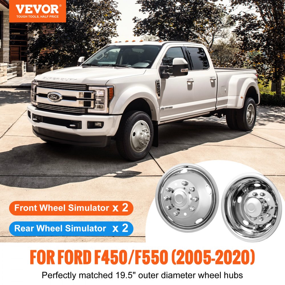 VEVOR 19.5-inch 10 Lug Wheel Simulators, 304 Stainless Steel Wheel Simulator Kit with Mirror Polished Finish, 2 Front