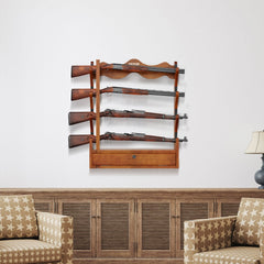 VEVOE Gun Rack, Wood Gun Rack Wall Mount, Gun Display Rack holds 4 Rifles, Shotguns, 132 lb Heavy Duty Wall Storage
