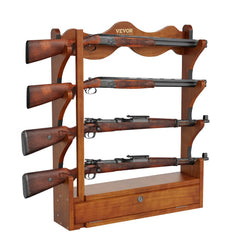 VEVOE Gun Rack, Wood Gun Rack Wall Mount, Gun Display Rack holds 4 Rifles, Shotguns, 132 lb Heavy Duty Wall Storage