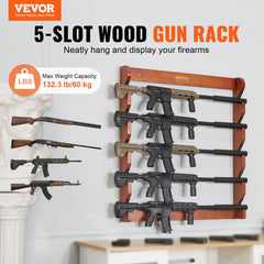 VEVOR Gun Rack, Wood Gun Rack Wall Mount, Gun Display Rack holds 5 Rifles, Shotguns, 132 lb Heavy Duty Wall Storage