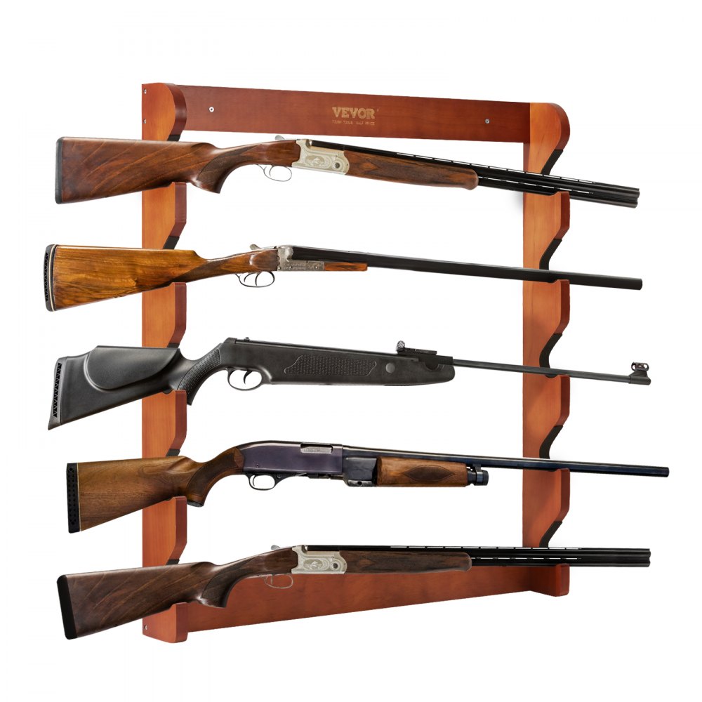 VEVOR Gun Rack, Wood Gun Rack Wall Mount, Gun Display Rack holds 5 Rifles, Shotguns, 132 lb Heavy Duty Wall Storage
