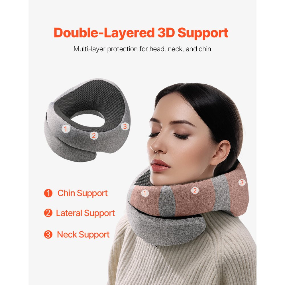 VEVOR Travel Pillow, Double-Layered 3D Support Neck Pillow for Traveling, 360° Flexible Rotation Upgraded Memory Foam