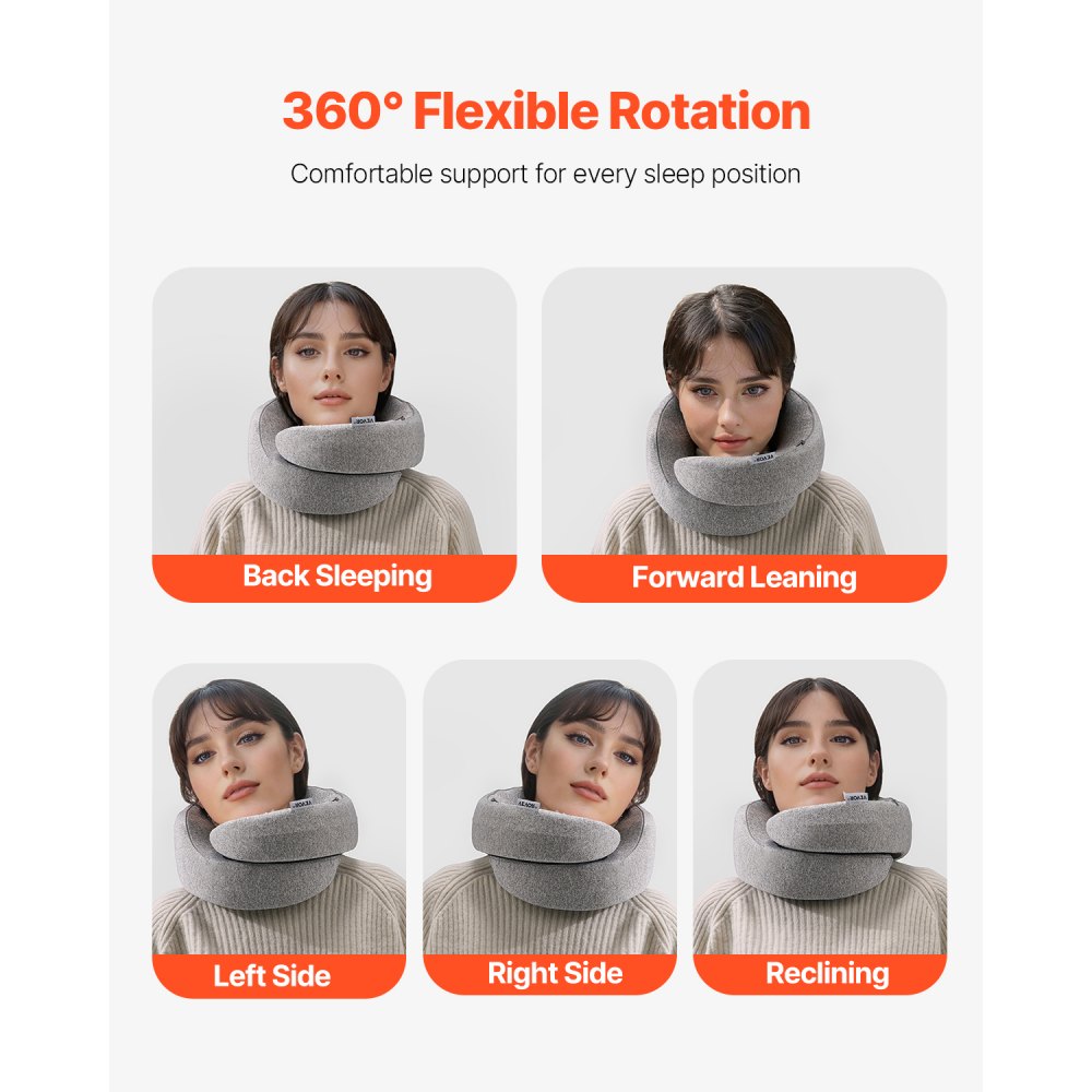 VEVOR Travel Pillow, Double-Layered 3D Support Neck Pillow for Traveling, 360° Flexible Rotation Upgraded Memory Foam