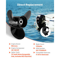 VEVOR Outboard Propeller, Upgrade OEM 15 Spline Tooth Aluminum Outboard Boat Propeller Fit Mercury Engines 40-140 HP