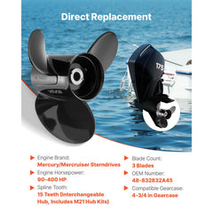 VEVOR Outboard Propeller, Upgrade OEM 15 Spline Tooth Aluminum Outboard Boat Propeller Fit Mercury/Mariner Engines