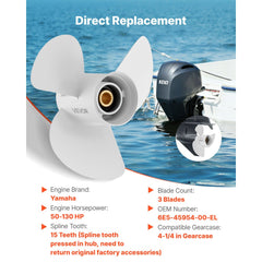 VEVOR Outboard Propeller, Upgrade OEM 15 Spline Tooth Aluminum Outboard Boat Propeller Fit Yamaha Engines 50-130 HP
