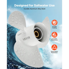 VEVOR Outboard Propeller, Upgrade OEM 15 Spline Tooth Aluminum Outboard Boat Propeller Fit Yamaha Engines 50-130 HP