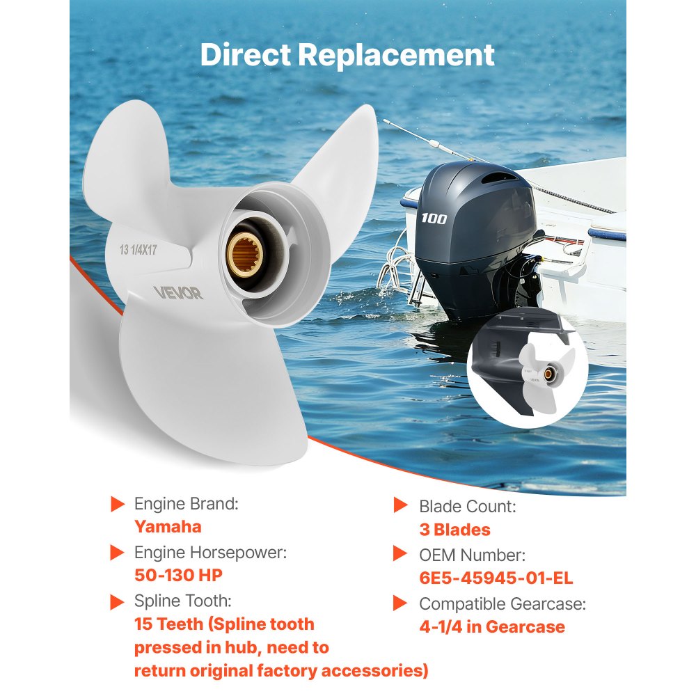 VEVOR Outboard Propeller, Upgrade OEM 15 Spline Tooth Aluminum Outboard Boat Propeller Fit Yamaha Engines 50-130 HP