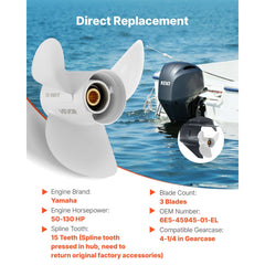 VEVOR Outboard Propeller, Upgrade OEM 15 Spline Tooth Aluminum Outboard Boat Propeller Fit Yamaha Engines 50-130 HP