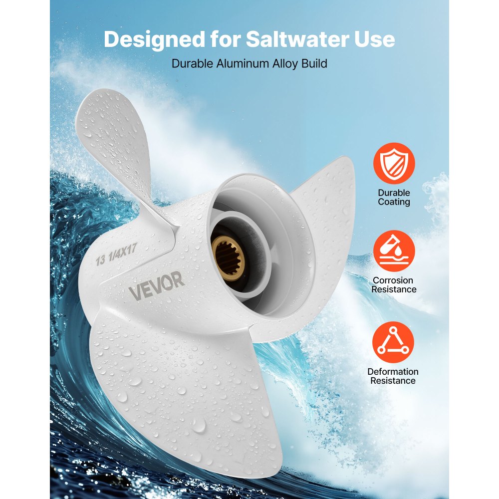 VEVOR Outboard Propeller, Upgrade OEM 15 Spline Tooth Aluminum Outboard Boat Propeller Fit Yamaha Engines 50-130 HP