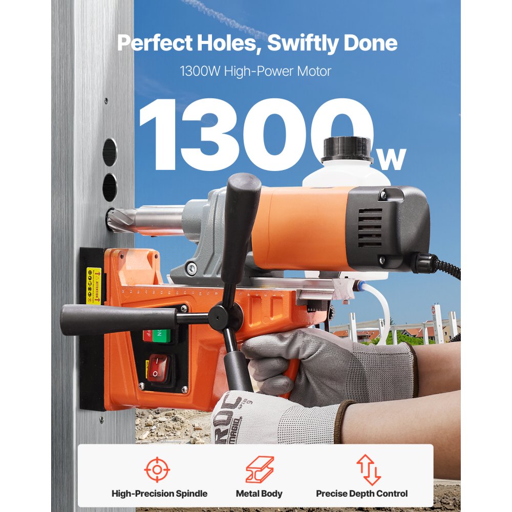 VEVOR Magnetic Drill, 1300W Motor 1.6 in Boring Diameter, 2810 lbf Portable Electric Mag Drill Press, 810 RPM No-Load