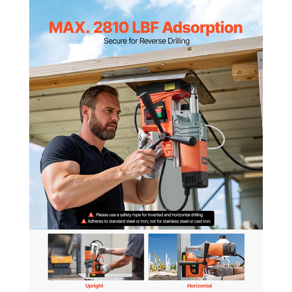 VEVOR Magnetic Drill, 1300W Motor 1.6 in Boring Diameter, 2810 lbf Portable Electric Mag Drill Press, 810 RPM No-Load