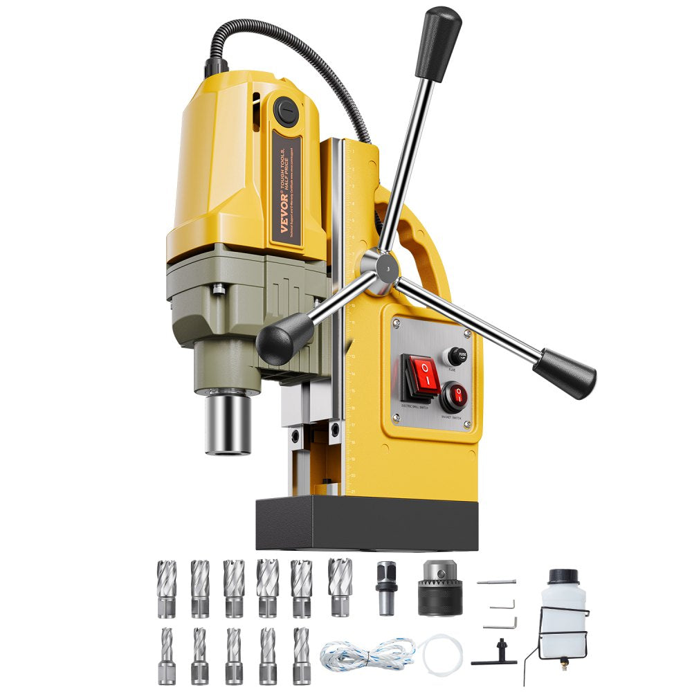 VEVOR Magnetic Drill, 1400W Motor 1.6 in Boring Diameter, 2810 lbf Portable Electric Mag Drill Press, with 11 Coring