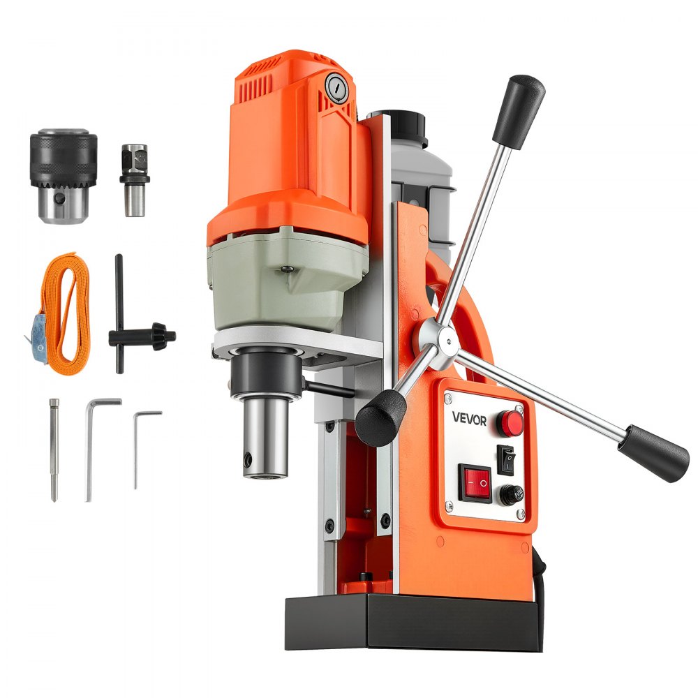 VEVOR Magnetic Drill Press, 1200 W, 1.5 in Boring Diameter, 2248 lbf Power Mag Drill Press, 900 RPM Speed, with Weldon