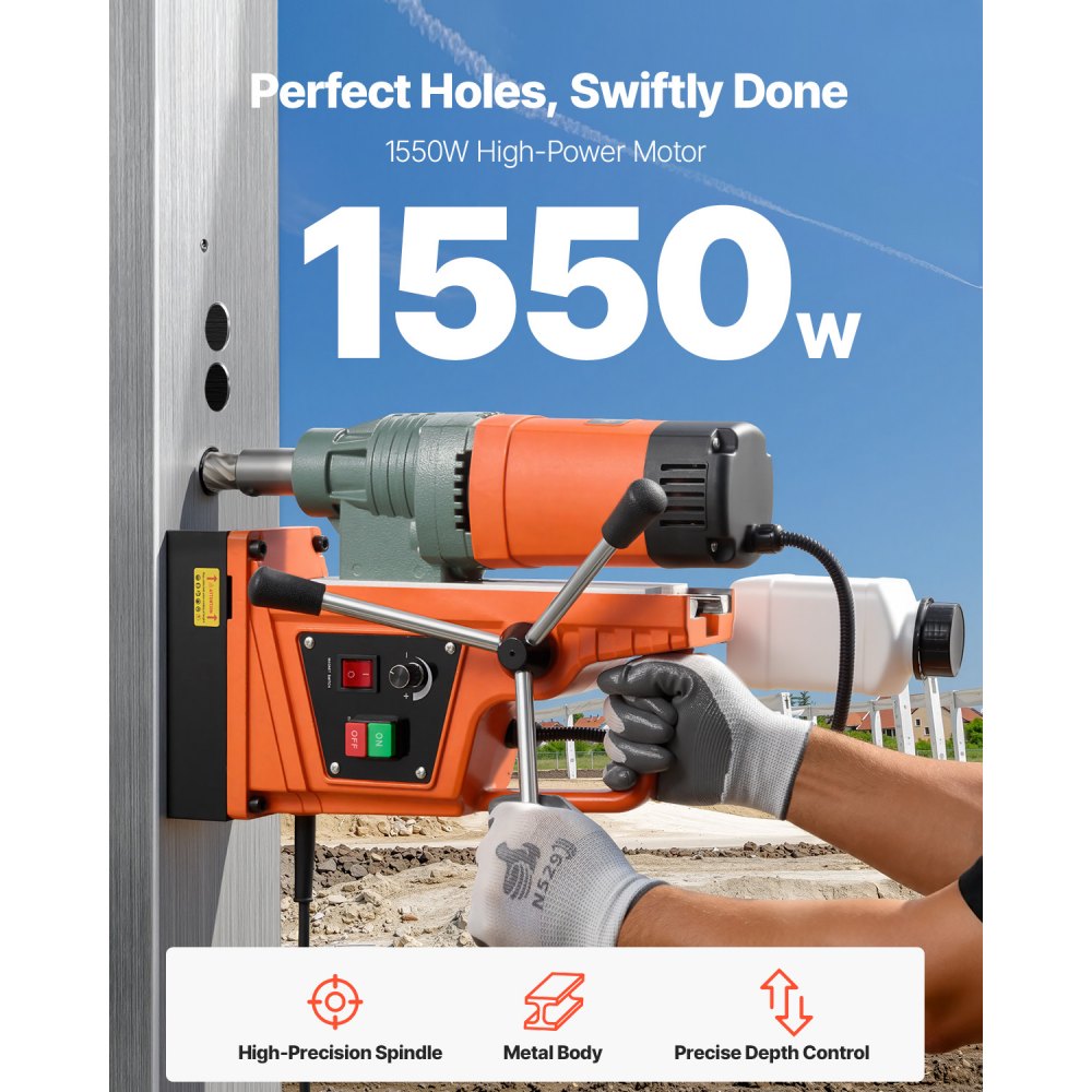 VEVOR Magnetic Drill, 1550W Motor 2 in Coring Diameter, 2922 lbf Magnetic Force, 0-550 RPM Variable Speed, Portable