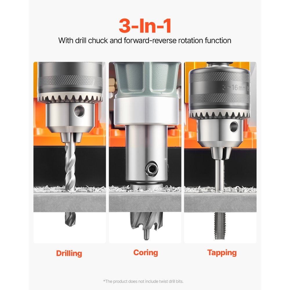 VEVOR Magnetic Drill, 1450W Motor 1.6 in Boring Diameter, 2810 lbf Portable Electric Mag Drill Press, with 2 Coring