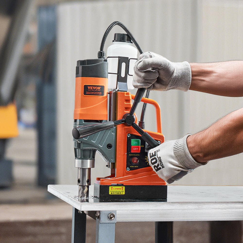 VEVOR Magnetic Drill, 1450W Motor 1.6 in Boring Diameter, 2810 lbf Portable Electric Mag Drill Press, with 2 Coring