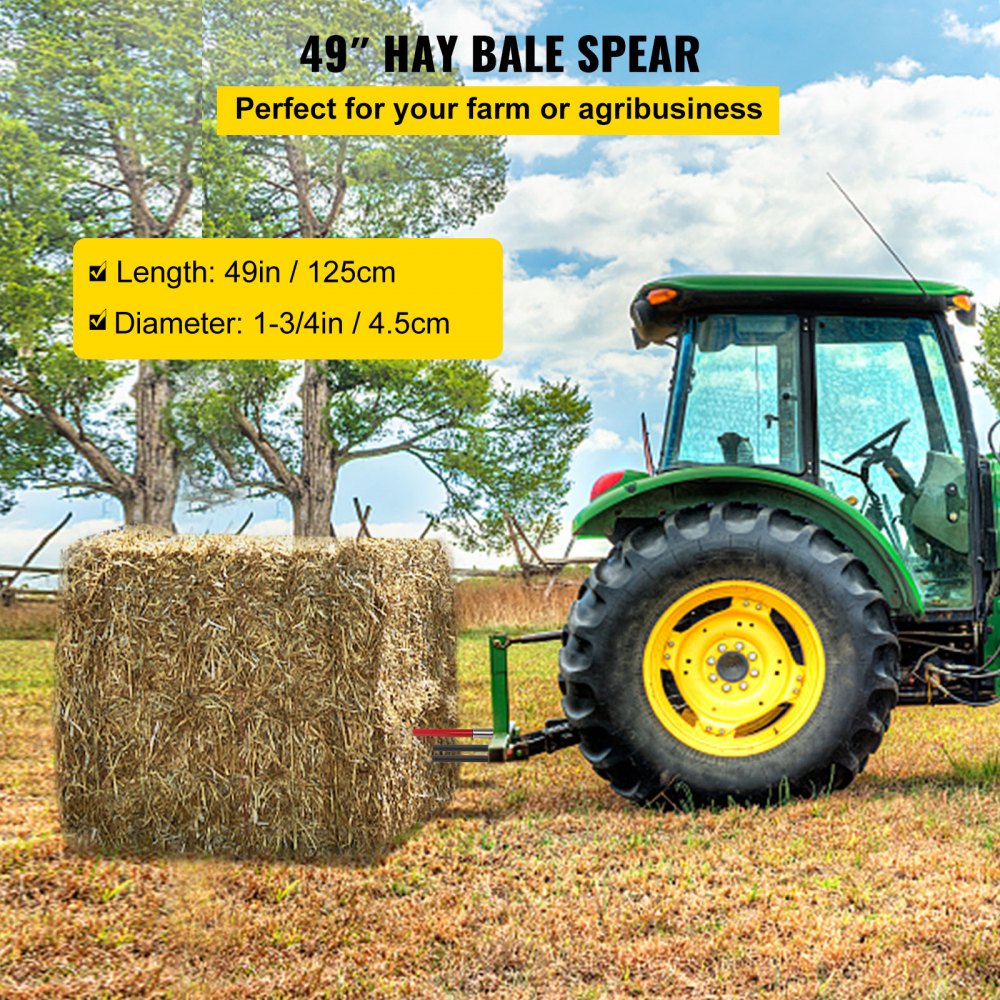 49" Hay Bale Spear 3000 lbs Capacity with Nut and Sleeve - red+black